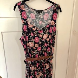 Forever 21 Navy Floral Dress + Brown Belt